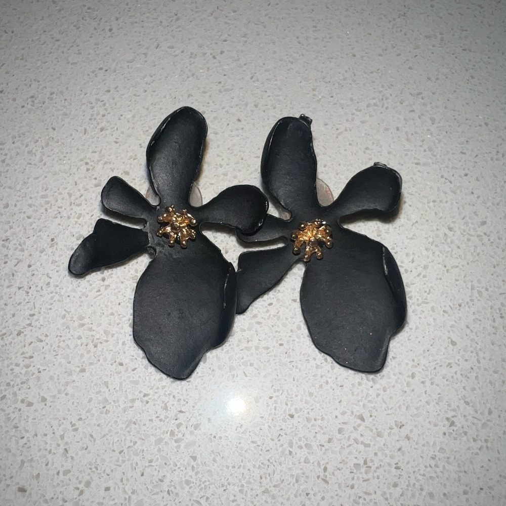 Black and Gold Flower Earrings